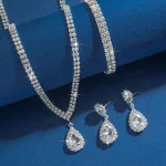 Cadena de garra de cobre para mujer, collar de gota de agua, pendientes, pulsera, conjunto de joyas, regalo de Festival de banquete de boda, moda de temporada de boda 11