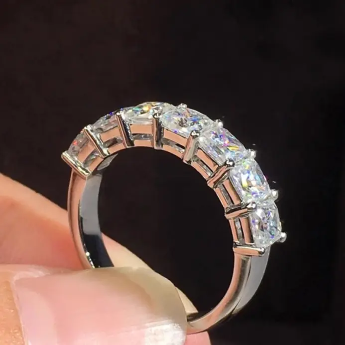 anillos de circonia cúbica de cristal cuadrado para mujer, accesorios de banda de boda de lujo, joyería femenina de eternidad 2