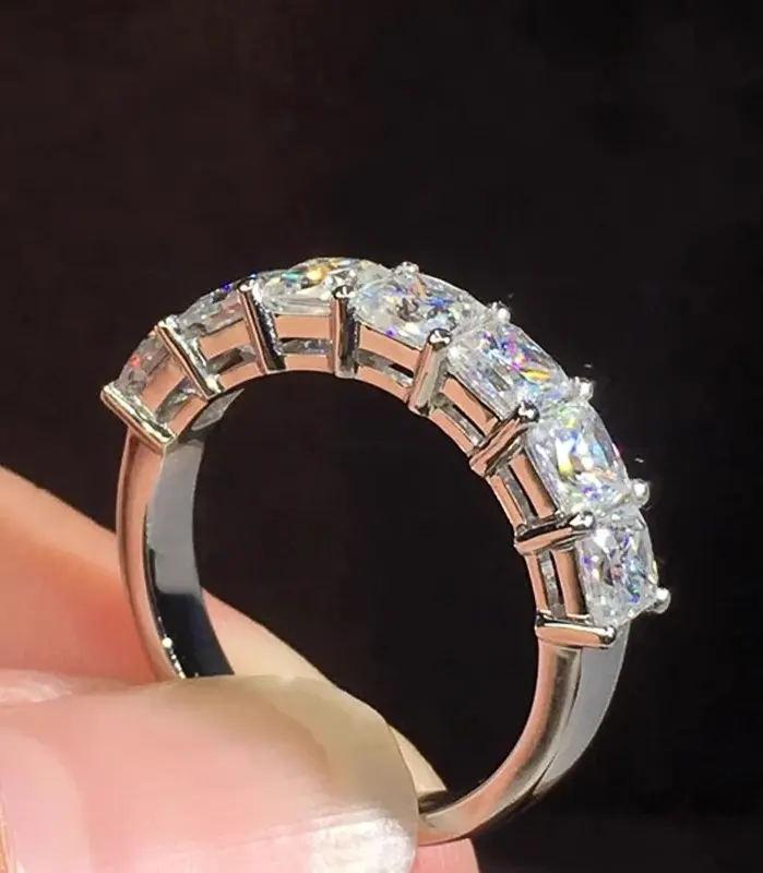 anillos de circonia cúbica de cristal cuadrado para mujer, accesorios de banda de boda de lujo, joyería femenina de eternidad 2