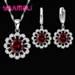 Nuevo conjunto de joyería de boda a la moda para mujer, collar con colgante de cristal de Color Plata de Ley 925 de alta calidad, pendiente de aro, gran promoción 6