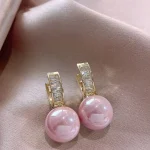 pendientes de perlas de imitación de color rosa/blanco para mujer, aretes de perlas de imitación de lujo, Color dorado, joyería 1