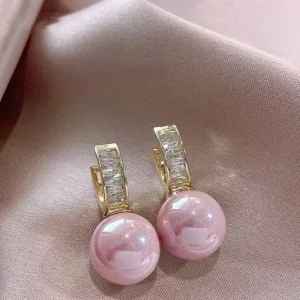 pendientes de perlas de imitación de color rosa/blanco para mujer, aretes de perlas de imitación de lujo, Color dorado, joyería 1
