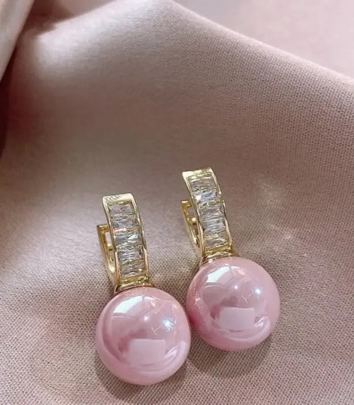 pendientes de perlas de imitación de color rosa/blanco para mujer, aretes de perlas de imitación de lujo, Color dorado, joyería 1