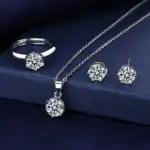 Conjunto de joyería de plata de ley 925 con circonita AAAAA, moda coreana para mujer, collar elegante, pendientes, anillo, fiesta de cumpleaños, regalo de boda 1