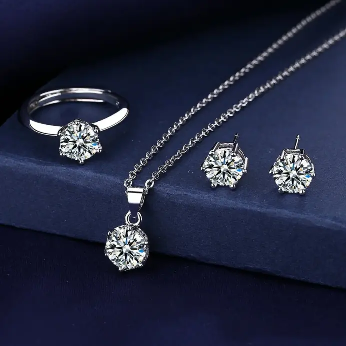 Conjunto de joyería de plata de ley 925 con circonita AAAAA, moda coreana para mujer, collar elegante, pendientes, anillo, fiesta de cumpleaños, regalo de boda 1