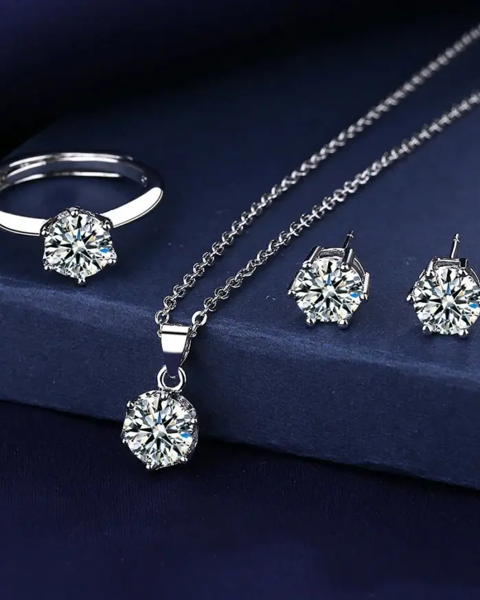Conjunto de joyería de plata de ley 925 con circonita AAAAA, moda coreana para mujer, collar elegante, pendientes, anillo, fiesta de cumpleaños, regalo de boda 1