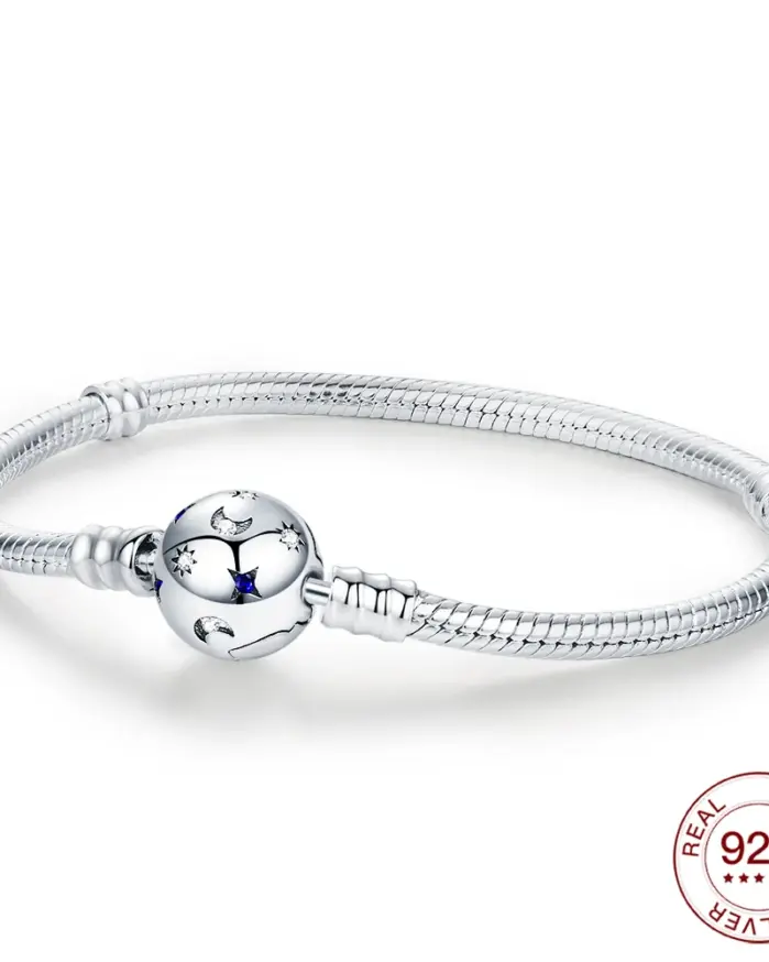 Nueva pulsera de plata 925, pulsera de cabeza redonda con diseño de sol, Luna y estrellas para dijes originales, joyería de cuentas para mujer, fabricación de joyería DIY, regalo 1