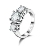 Gran oferta de anillos de plata de ley 925 con 3 circonitas de piedra CZ para hombres y mujeres, joyería de compromiso de boda 1