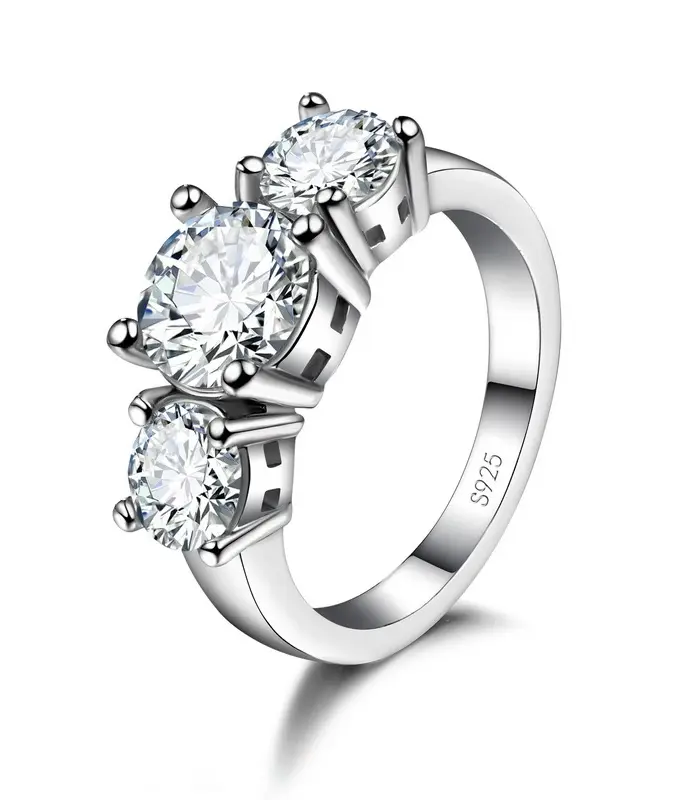 Gran oferta de anillos de plata de ley 925 con 3 circonitas de piedra CZ para hombres y mujeres, joyería de compromiso de boda 1