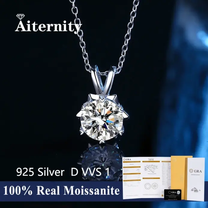 Collar con colgante de moissanita 100% auténtica, Color D, certificado GRA de 1 quilate para mujer, joyería fina de plata de ley S925 para boda y novia 2