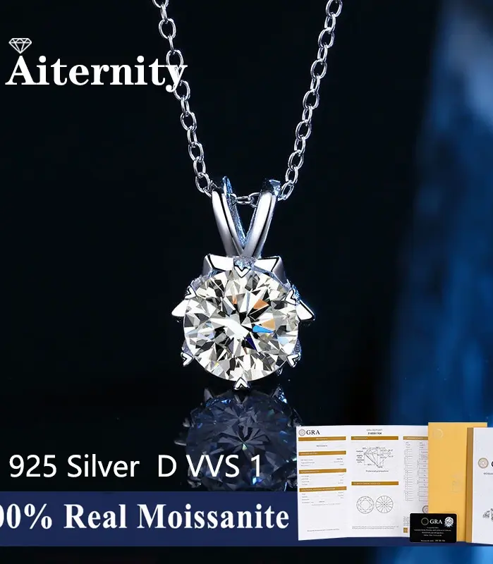Collar con colgante de moissanita 100% auténtica, Color D, certificado GRA de 1 quilate para mujer, joyería fina de plata de ley S925 para boda y novia 2