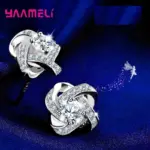 Conjunto de joyería de flores para mujer, colgante de Color Plata de Ley 925, collar, pendientes, anillo de dedo para mujer, regalo de cumpleaños y Navidad 5