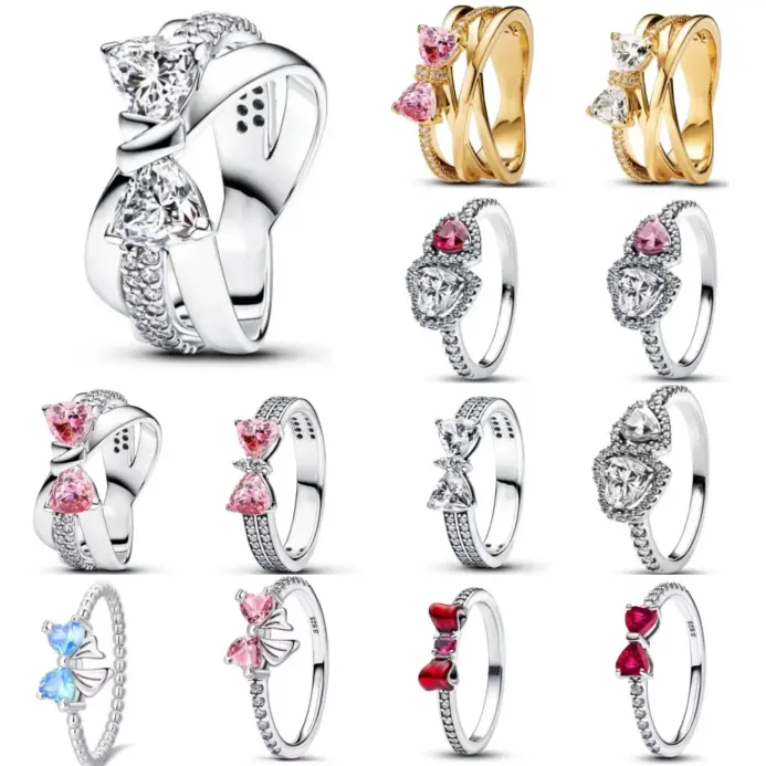 2025 Venta caliente nuevo 925 plata, en forma de corazón, anillo de lazo adecuado para regalos de vacaciones de mujeres europeas, joyería exquisita 1