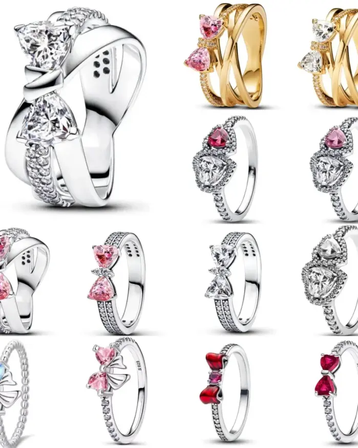 2025 Venta caliente nuevo 925 plata, en forma de corazón, anillo de lazo adecuado para regalos de vacaciones de mujeres europeas, joyería exquisita 1