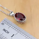 Conjunto de joyas de plata 925 Natural para mujer, pendientes, colgante, collar, anillo, pulseras, piedra natal roja, T055 3