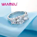 Gran oferta de anillos de plata de ley 925 con 3 circonitas de piedra CZ para hombres y mujeres, joyería de compromiso de boda 3