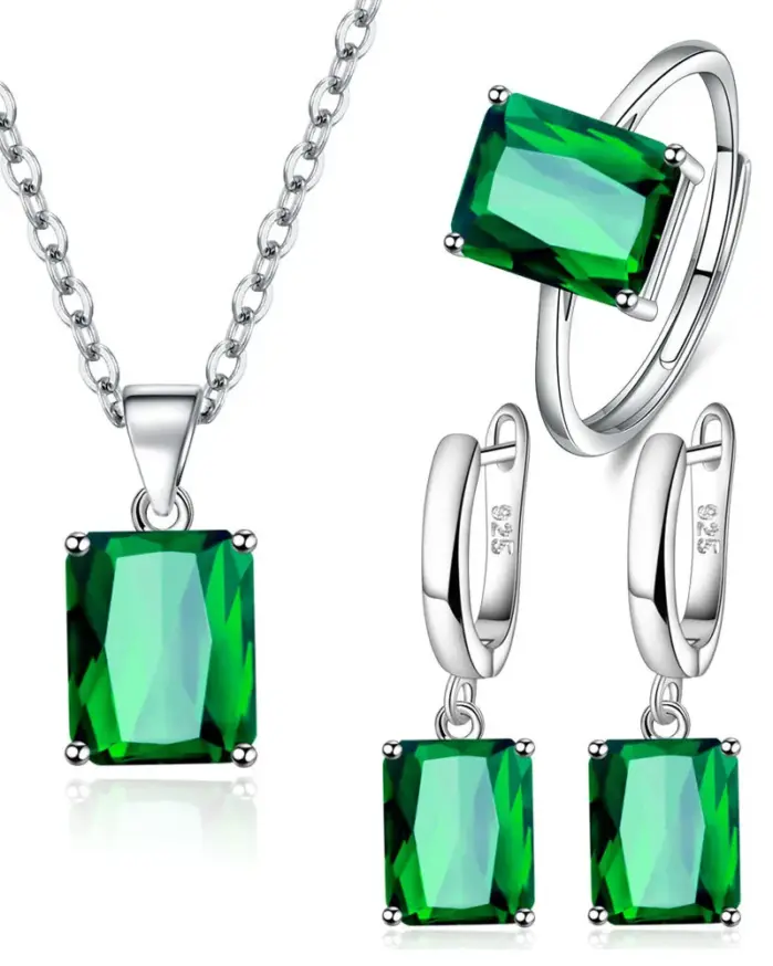 Anillo de Plata de Ley 925, pendientes, collar para mujer, geometría rectangular, circón, boda, conjuntos de joyería elegantes, artículos 1