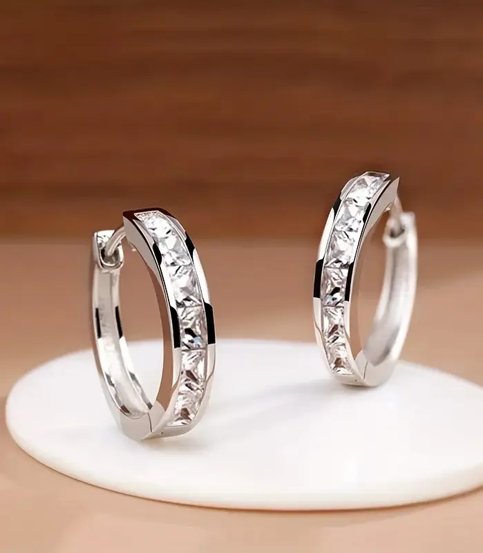 pendientes de aro de diseño clásico para mujer, aretes llenos con princesa cuadrada CZ, accesorios femeninos simples y elegantes, joyería versátil 2
