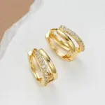 Pendientes de Aro Circulares de Acero Inoxidable Color Dorado para Mujer, Pendientes Simples de Doble Aro con Circonita Cúbica, Joyería para Perforación de Cartílago 1