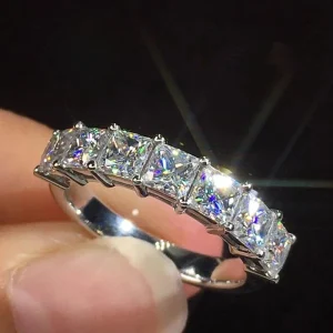 anillos de circonia cúbica de cristal cuadrado para mujer, accesorios de banda de boda de lujo, joyería femenina de eternidad 1