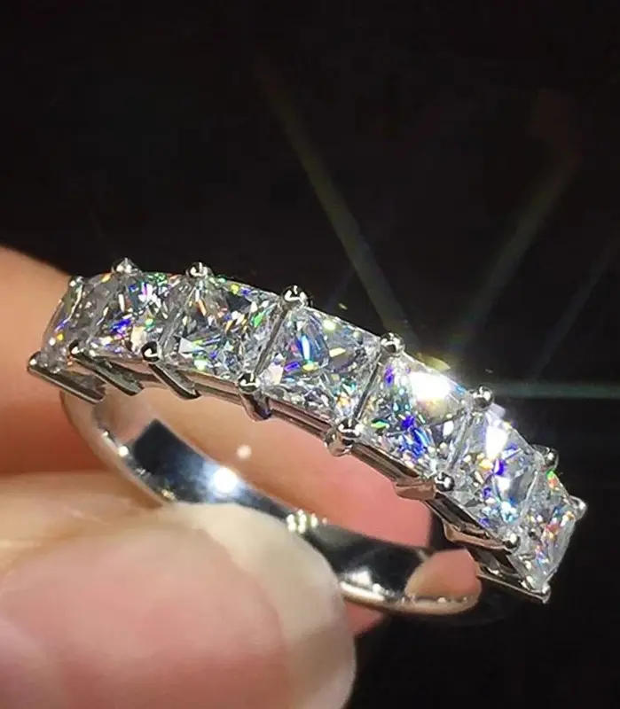 anillos de circonia cúbica de cristal cuadrado para mujer, accesorios de banda de boda de lujo, joyería femenina de eternidad 1