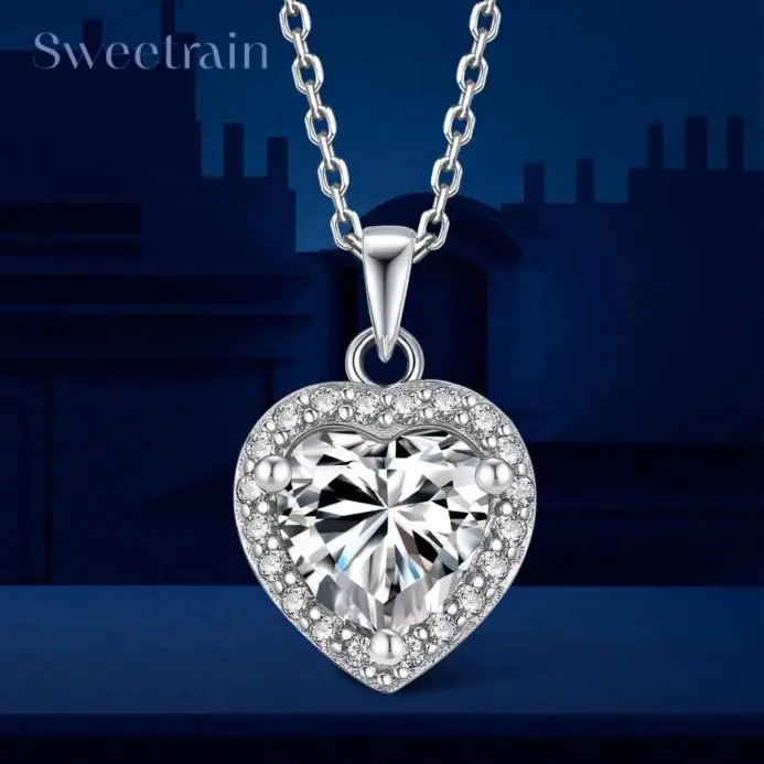 Collar de Moissanita con Corte Corazón de 1 Quilate para Mujer, Oro de 18K y Plata de Ley 925 con Certificado GRA, Joyería Sencilla para Uso Diario, Regalo 1