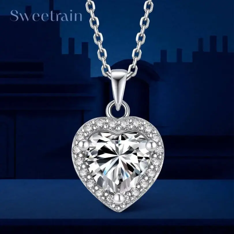 Collar de Moissanita con Corte Corazón de 1 Quilate para Mujer, Oro de 18K y Plata de Ley 925 con Certificado GRA, Joyería Sencilla para Uso Diario, Regalo 1