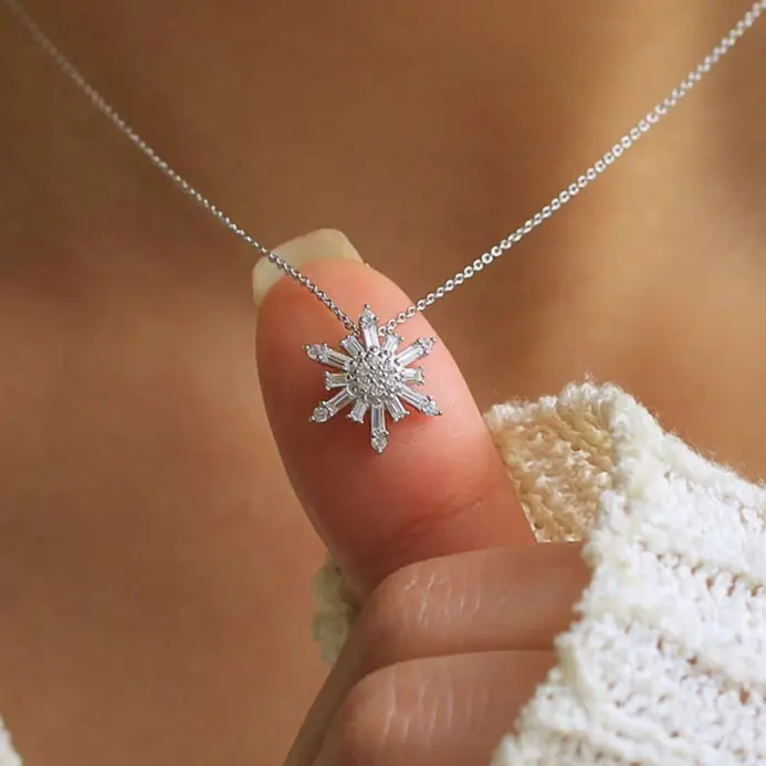 collar con colgante de copo de nieve brillante para mujer, accesorios de compromiso con circonita brillante, joyería delicada diaria 1