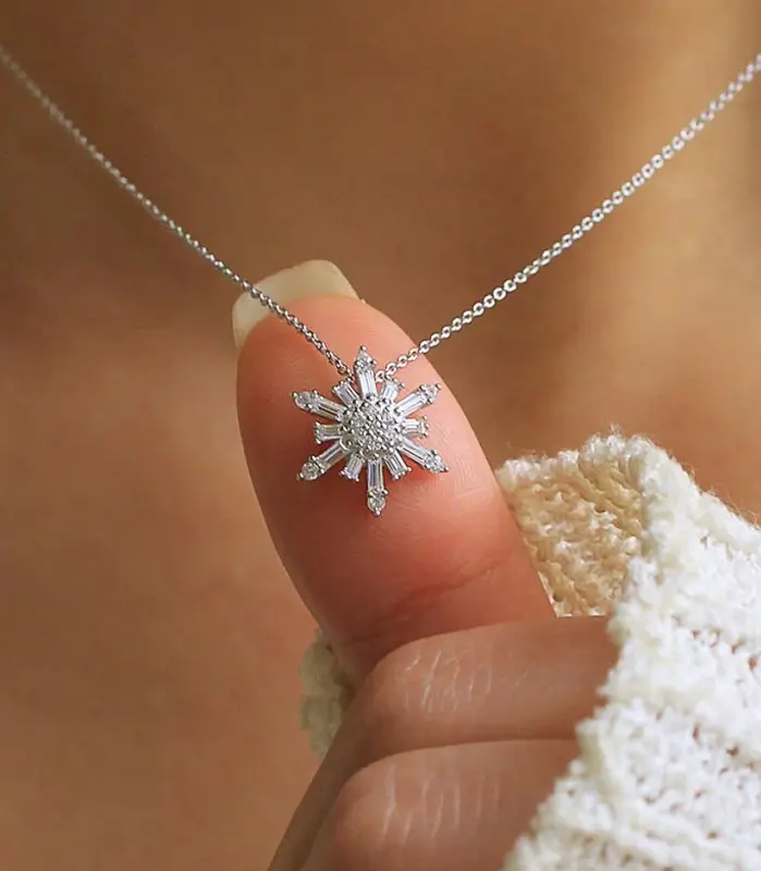 collar con colgante de copo de nieve brillante para mujer, accesorios de compromiso con circonita brillante, joyería delicada diaria 1