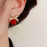 Pendientes brillantes con lazo de diamantes de imitación y perlas, joyería ligera de lujo, regalos para mujer, boda y cumpleaños 5