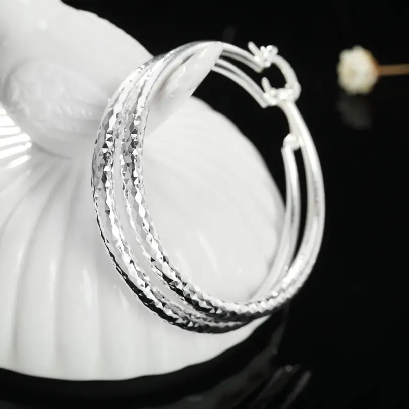 Pendientes de aro de Plata de Ley 925 para mujer, aretes circulares de 5CM, joyería bonita a la moda para fiesta de boda, regalos de vacaciones 3