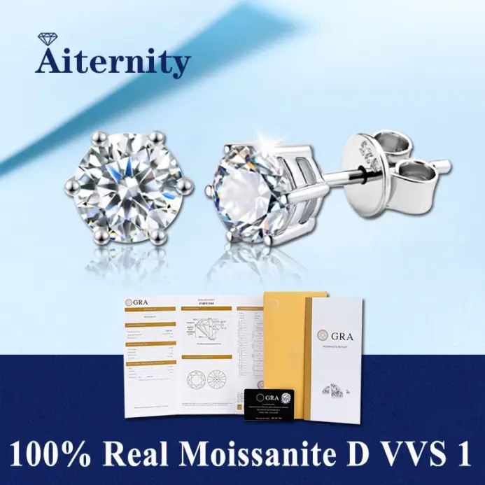 Pendientes GRA Moissanite con pluma probadora de diamantes para hombres y mujeres, pendientes de plata 925 con piedras preciosas y 2 certificados 1