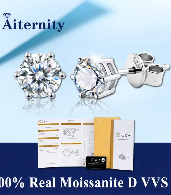 Pendientes GRA Moissanite con pluma probadora de diamantes para hombres y mujeres, pendientes de plata 925 con piedras preciosas y 2 certificados 1