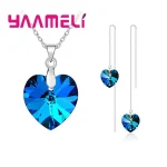 Conjunto de joyería nupcial de Color Plata de Ley 925 con forma de corazón de amor para boda, colgantes de cristal a la moda, collares y pendientes 4