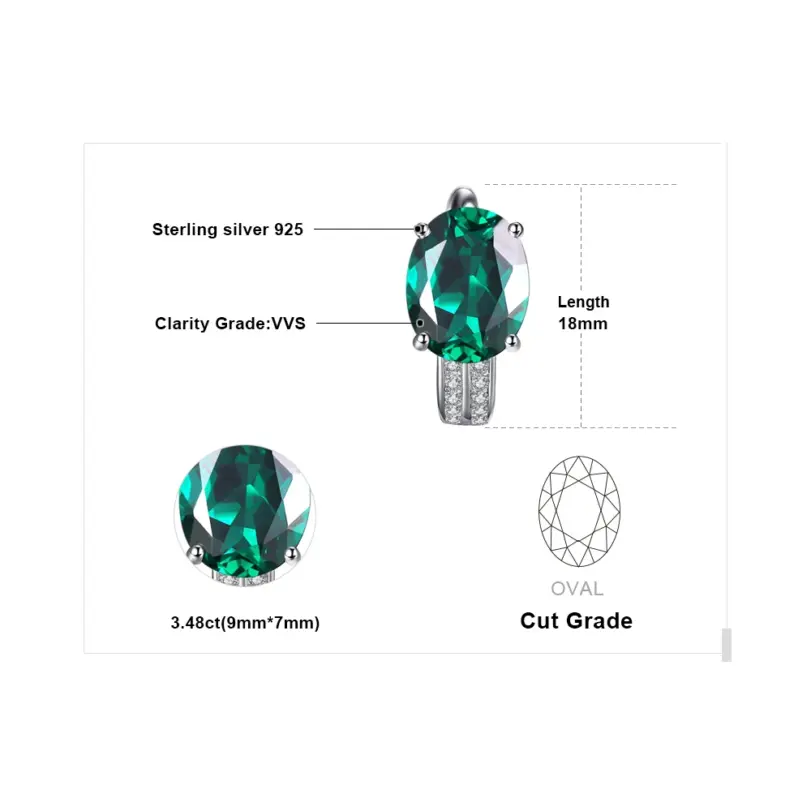 JewelryPalace, pendientes de aro con Clip de Plata de Ley 925 con Esmeralda creada en verde de 3,4 quilates para mujer, regalo de compromiso, joyería fina de moda 5