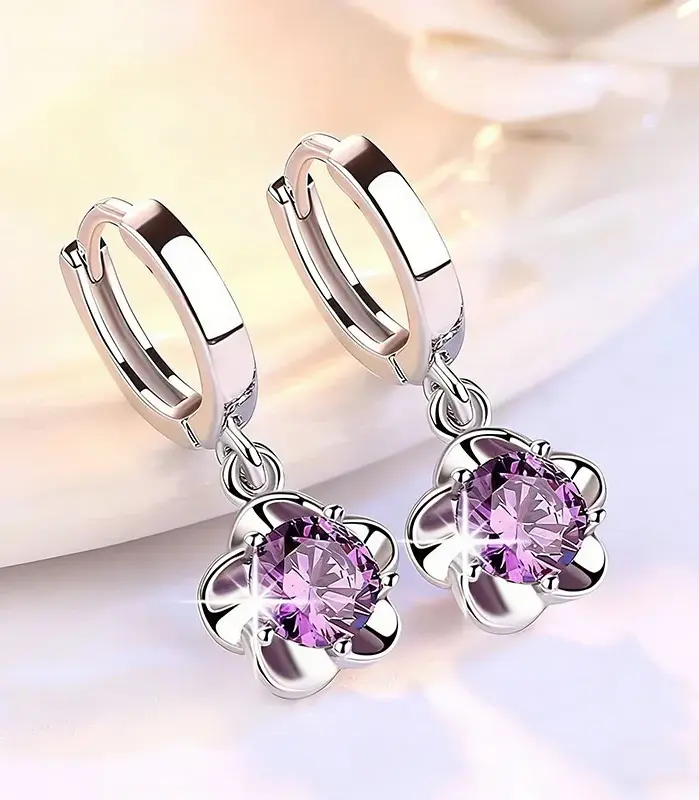 Pendientes de plata 925 con circonita para mujer, aretes simples de flor de ciruelo, aros y pendientes elegantes, regalo, 2 uds. 2
