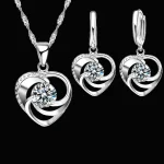 Conjunto de pendientes y collar estampado de Plata de Ley 925, cadena larga, estilo romántico dulce, forma de corazón de amor para mujer, esposa 2