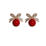 Pendientes brillantes con lazo de diamantes de imitación y perlas, joyería ligera de lujo, regalos para mujer, boda y cumpleaños 6