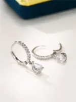 pendientes colgantes de circonia cúbica para mujer, aretes clásicos simples cuadrados/corazón/pera, estilo atemporal, joyería de eternidad de tendencia de boda 10