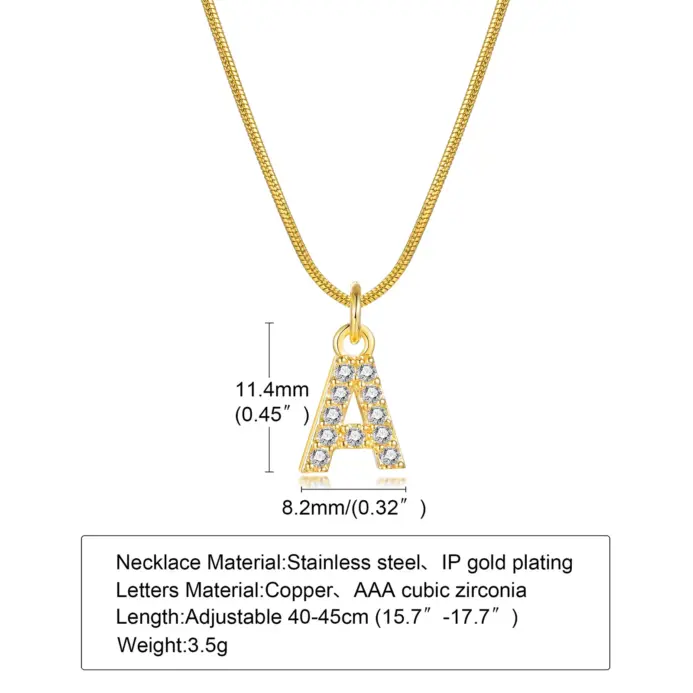 Collar con letra inicial de circonita de acero inoxidable para mujer, colgante del alfabeto a-z, Collar de cadena de serpiente, joyería en capas 2