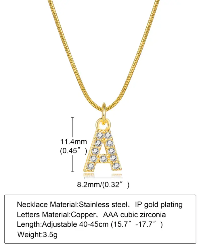 Collar con letra inicial de circonita de acero inoxidable para mujer, colgante del alfabeto a-z, Collar de cadena de serpiente, joyería en capas 2