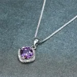 Huitan-collar con colgante de circonia cúbica con forma de cojín elegante, cadena de caja de Color plateado, accesorios exquisitos para mujer, joyería de moda 6