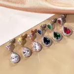 Huitan-pendientes colgantes a la moda para mujer, accesorios para fiesta de boda, estilo 6 colores, circonita cúbica de pera con incrustaciones, joyería elegante y versátil 2