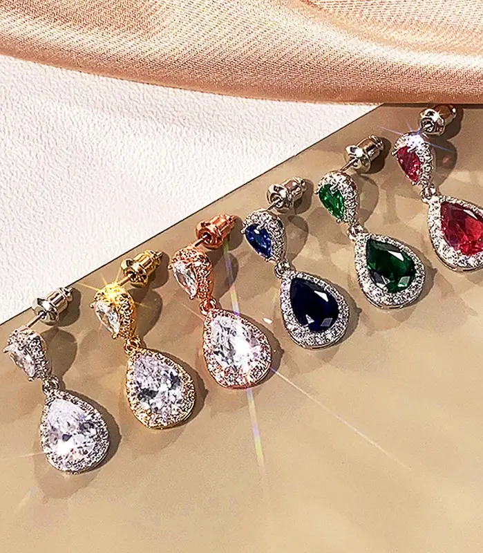 Huitan-pendientes colgantes a la moda para mujer, accesorios para fiesta de boda, estilo 6 colores, circonita cúbica de pera con incrustaciones, joyería elegante y versátil 2