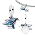 Abalorios de Plata de Ley 925 con Forma de Corazón y Candado para Parejas, Colgante de Esmalte con Insectos, Herradura y Flores, para Pulsera, Regalo Personalizado 2