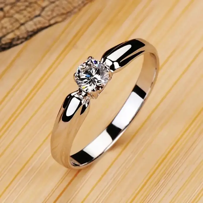 anillos de circón cúbico redondos individuales para mujer, accesorios de compromiso para boda, anillos femeninos simples y elegantes, joyería de moda 1