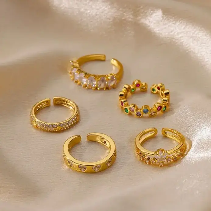 Anillos de corazón geométricos de circón para mujer, anillo de boda de Color dorado de acero inoxidable, joyería estética de lujo, regalo para pareja 2025 2