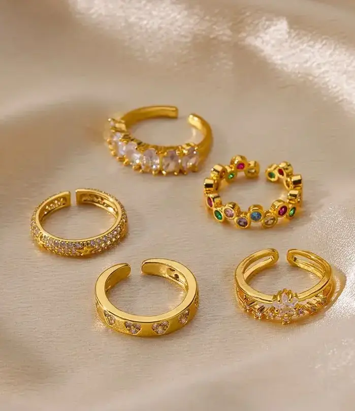 Anillos de corazón geométricos de circón para mujer, anillo de boda de Color dorado de acero inoxidable, joyería estética de lujo, regalo para pareja 2025 2