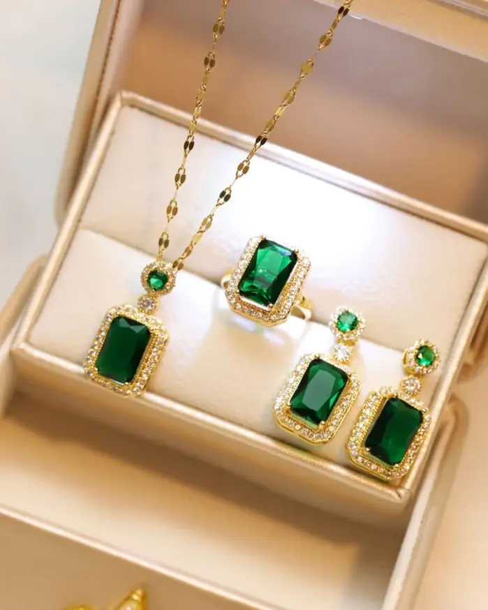 Conjuntos de 4 Uds. De collar con diamantes de imitación cuadrados exquisitos, pendientes, anillo, conjunto de joyería, joyería para mujer, regalos nupciales de moda 1