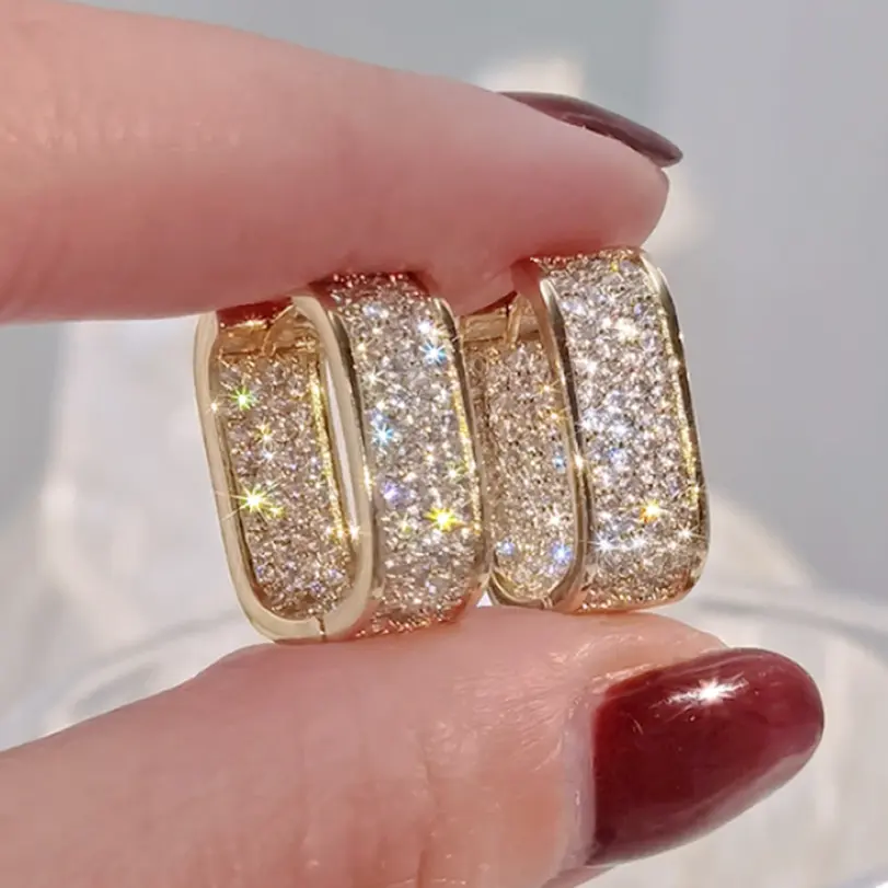 pendientes de aro ostentosos de circonia cúbica para mujer, aretes de lujo de Color dorado/plateado, joyería para mujer, envío directo 3